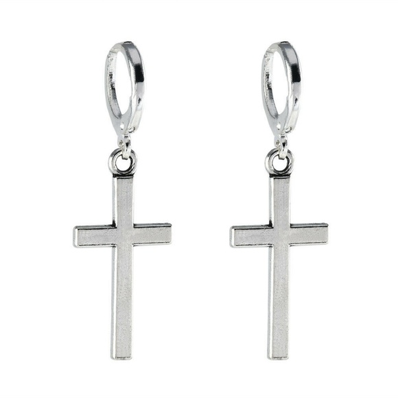 NWOT Silver Cross Drop Earrings - Picture 4 of 7